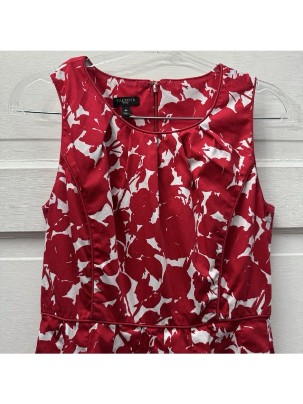 Talbots Petites 4P Red White Floral Fit & Flare Dress Sleeveless Pockets - Picture 3 of 10